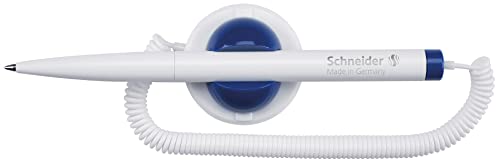 Schneider Klick-Fix Kugelschreiber mit Teleschnur (Schreibfarbe: blau, Strichstärke M), weiß, 10 Stück von Schneider