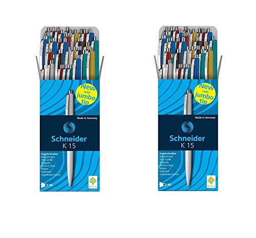 Schneider Kugelschreiber K15, Schreibfarbe blau, 50 St?ck, GEH?usefarben rot, gr?n, wei?, blau, schwarz, gelb 50 St?ck/Sortiert (100 Stifte) von Schneider