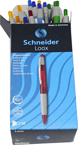 Schneider Loox Kugelschreiber (Schreibfarbe: blau, Strichstärke M, Druckmechanik, dokumentenechte Mine) 20er Packung sortiert, 1 Stück (20er Pack) von Schneider