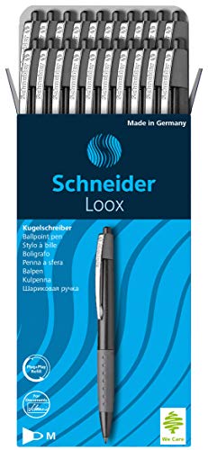 Schneider Loox Kugelschreiber (Schreibfarbe: schwarz, Strichstärke M, Druckmechanik, dokumentenechte Mine) 20er Packung schwarz von Schneider