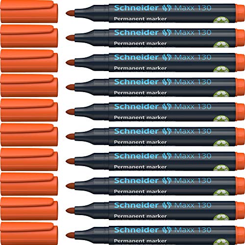 Schneider Maxx 130 Permanent-Marker mit Rundspitze (Strichstärke: 1-3 mm, nachfüllbar) 10er Packung orange von Schneider