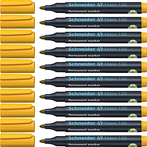 Schneider Maxx 130 Permanent-Marker mit Rundspitze (Strichstärke: 1-3 mm, nachfüllbar) 10er Packung gelb von Schneider