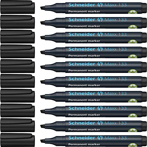 Schneider Maxx 133 Permanent-Marker mit Keilspitze (Strichstärke: 1-4 mm, nachfüllbar) 10er Packung schwarz von Schneider