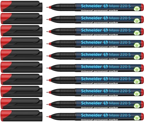 Schneider Maxx 220 S Universal-Marker (permanent, Cap-Off-Ink, 0,4 mm) 10er Packung rot von Schneider