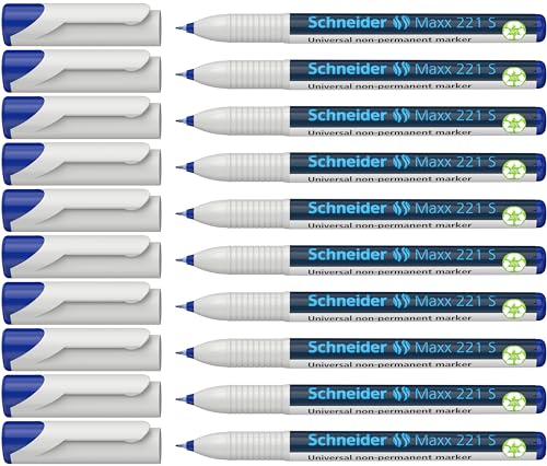 Schneider Maxx 221 S Universal-Marker (non-permanent, feucht abwischbar, 0,4 mm) 10er Packung blau von Schneider
