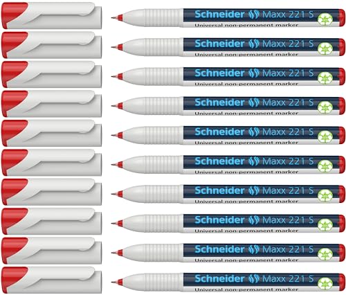 Schneider Maxx 221 S Universal-Marker (non-permanent, feucht abwischbar, 0,4 mm) 10er Packung rot von Schneider