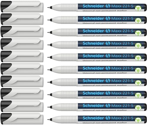Schneider Maxx 221 S Universal-Marker (non-permanent, feucht abwischbar, 0,4 mm) 10er Packung schwarz von Schneider