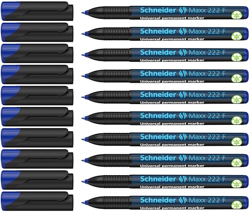 Schneider Maxx 222 F Universal-Marker (permanent, Cap-Off-Ink, nachfüllbar, 0,7 mm) 10er Packung blau von Schneider