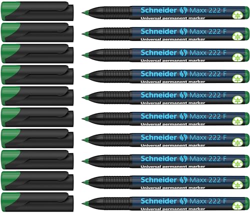 Schneider Maxx 222 F Universal-Marker (permanent, Cap-Off-Ink, nachfüllbar, 0,7 mm) 10er Packung grün von Schneider