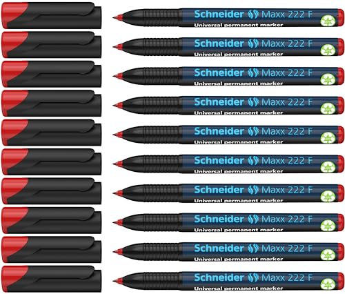 Schneider Maxx 222 F Universal-Marker (permanent, Cap-Off-Ink, nachfüllbar, 0,7 mm) 10er Packung rot von Schneider