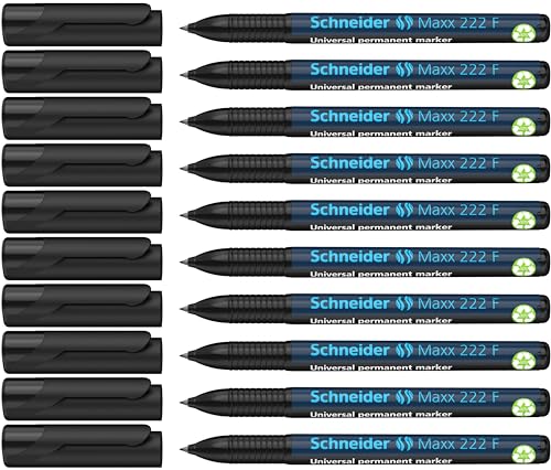 Schneider Maxx 222 F Universal-Marker (permanent, Cap-Off-Ink, nachfüllbar, 0,7 mm) 10er Packung schwarz von Schneider