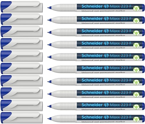 Schneider Maxx 223 F Universal-Marker (non-permanent, feucht abwischbar, 0,7 mm) 10er Packung blau von Schneider