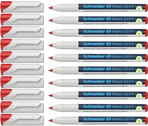 Schneider Maxx 223 F Universal-Marker (non-permanent, feucht abwischbar, 0,7 mm) 10er Packung rot von Schneider