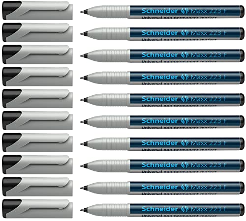 Schneider Maxx 223 Universal-Marker (Non-Permanent F, feucht abwischbar, 0,7 mm) 10er Packung schwarz von Schneider