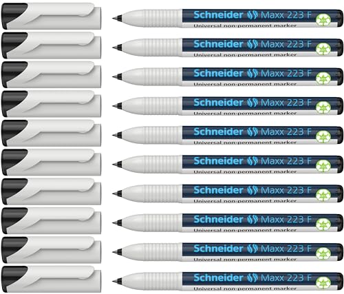 Schneider Maxx 223 Universal-Marker (Non-Permanent F, feucht abwischbar, 0,7 mm) 10er Packung schwarz von Schneider
