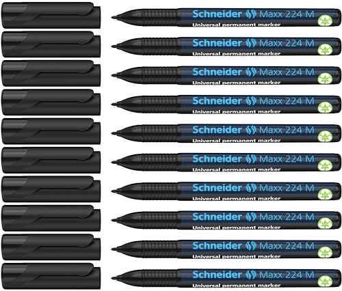 Schneider Maxx 224 M Universal-Marker (permanent, Cap-Off-Ink, nachfüllbar, 1,0 mm) 10er Packung schwarz von Schneider