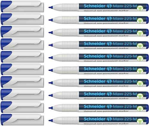 Schneider Maxx 225 M Universal-Marker (non-permanent, feucht abwischbar, 1,0 mm) 10er Packung blau von Schneider