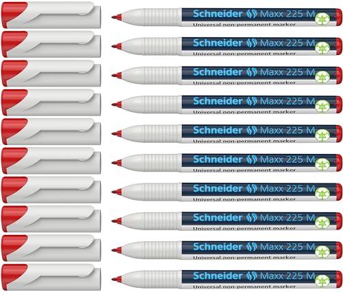 Schneider Maxx 225 M Universal-Marker (non-permanent, feucht abwischbar, 1,0 mm) 10er Packung rot von Schneider