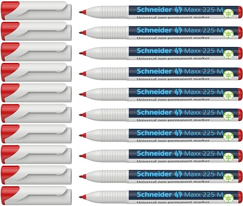 Schneider Maxx 225 M Universal-Marker (non-permanent, feucht abwischbar, 1,0 mm) 10er Packung rot von Schneider