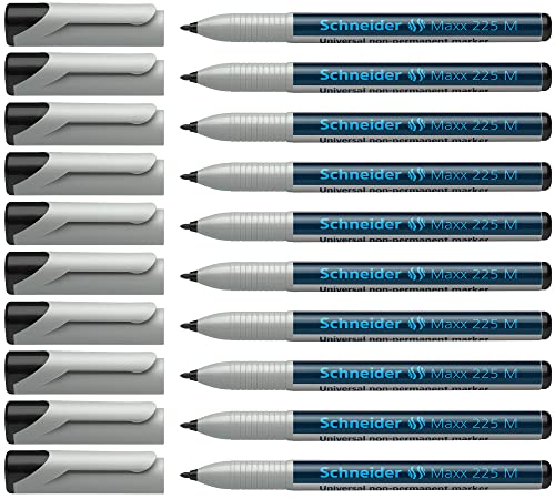 Schneider Maxx 225 M Universal-Marker (non-permanent, feucht abwischbar, 1,0 mm) 10er Packung schwarz von Schneider