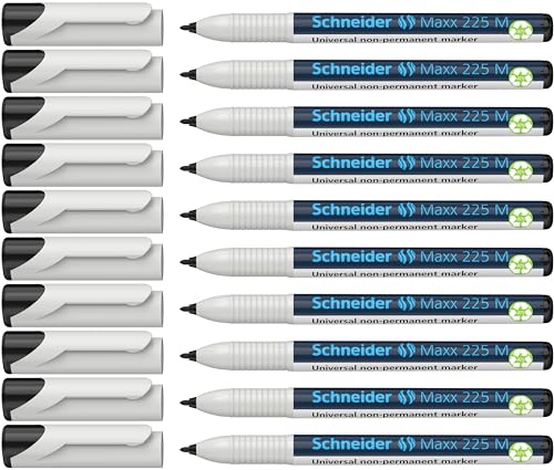Schneider Maxx 225 M Universal-Marker (non-permanent, feucht abwischbar, 1,0 mm) 10er Packung schwarz von Schneider