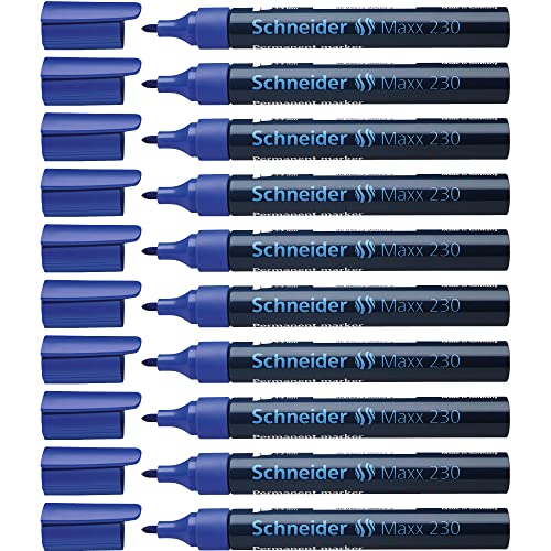 Schneider Maxx 230 Permanent-Marker mit Rundspitze (nachfüllbar, Cap-Off-Ink, Aluminiumschaft, 1 - 3 mm) 10er Packung blau von Schneider