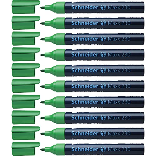 Schneider Maxx 230 Permanent-Marker mit Rundspitze (nachfüllbar, Cap-Off-Ink, Aluminiumschaft, 1 - 3 mm) 10er Packung grün von Schneider