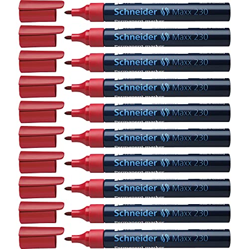 Schneider Maxx 230 Permanent-Marker mit Rundspitze (nachfüllbar, Cap-Off-Ink, Aluminiumschaft, 1 - 3 mm) 10er Packung rot von Schneider