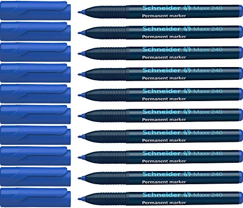 Schneider Maxx 240 Permanent-Marker mit Rundspitze (Cap-Off-Ink, Strichstärke 1 - 2 mm) 10er Packung blau von Schneider