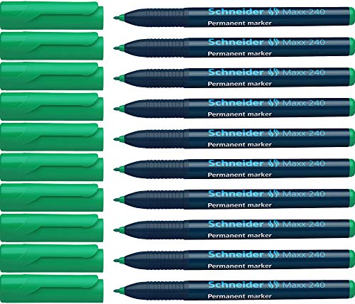Schneider Maxx 240 Permanent-Marker mit Rundspitze (Cap-Off-Ink, Strichstärke 1 - 2 mm) 10er Packung grün von Schneider