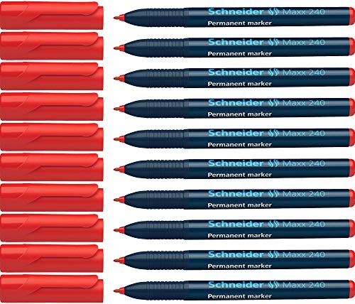 Schneider Maxx 240 Permanent-Marker mit Rundspitze (Cap-Off-Ink, Strichstärke 1 - 2 mm) 10er Packung rot von Schneider