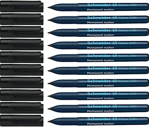 Schneider Maxx 240 Permanent-Marker mit Rundspitze (Cap-Off-Ink, Strichstärke 1 - 2 mm) 10er Packung schwarz von Schneider