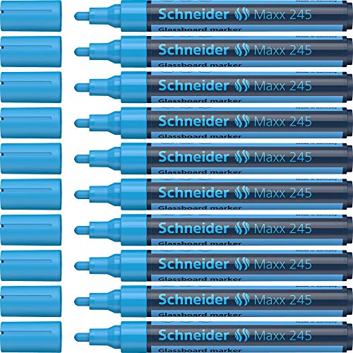 Schneider Maxx 245 Glasboardmarker / Whiteboard Marker (für Glasflächen, trocken abwischbar) 10er Packung blau von Schneider