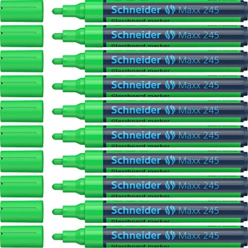 Schneider Maxx 245 Glasboardmarker / Whiteboard Marker (für Glasflächen, trocken abwischbar) 10er Packung grün von Schneider