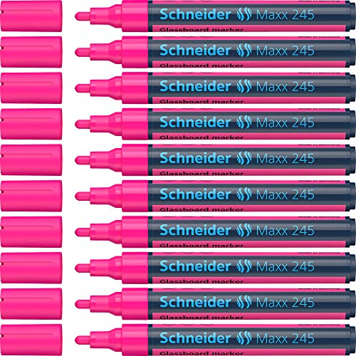 Schneider Maxx 245 Glasboardmarker / Whiteboard Marker (für Glasflächen, trocken abwischbar) 10er Packung pink von Schneider