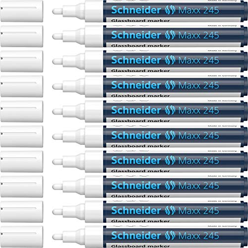 Schneider Maxx 245 Glasboardmarker / Whiteboard Marker (für Glasflächen, trocken abwischbar) 10er Packung weiß von Schneider