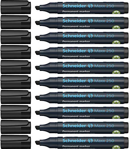 Schneider Maxx 250 Permanent-Marker mit Keilspitze (Strichstärke: 2+7 mm, nachfüllbar) 10er Packung schwarz von Schneider