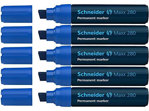 Schneider Maxx 280 Permanent-Marker mit Keilspitze (Strichstärke: 4+12 mm, nachfüllbar) 5er Packung blau von Schneider