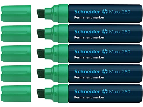 Schneider Maxx 280 Permanent-Marker mit Keilspitze (Strichstärke: 4+12 mm, nachfüllbar) 5er Packung grün von Schneider