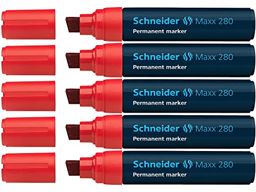 Schneider Maxx 280 Permanent-Marker mit Keilspitze (Strichstärke: 4+12 mm, nachfüllbar) 5er Packung rot von Schneider