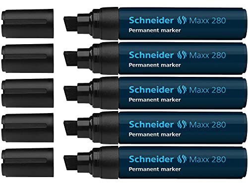 Schneider Maxx 280 Permanent-Marker mit Keilspitze (Strichstärke: 4+12 mm, nachfüllbar) 5er Packung schwarz von Schneider