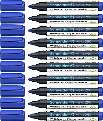 Schneider Maxx 290 Marker (Für Whiteboards und Flipcharts, Strichstärke: 2-3 mm) 10er Packung blau von Schneider