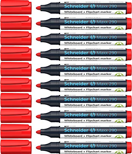 Schneider Maxx 290 Marker (Für Whiteboards und Flipcharts, Strichstärke: 2-3 mm) 10er Packung rot von Schneider