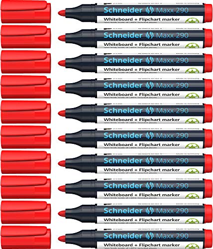 Schneider Maxx 290 Marker (Für Whiteboards und Flipcharts, Strichstärke: 2-3 mm) 10er Packung rot von Schneider