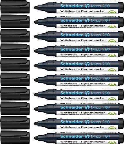 Schneider Maxx 290 Marker (Für Whiteboards und Flipcharts, Strichstärke: 2-3 mm) 10er Packung schwarz von Schneider