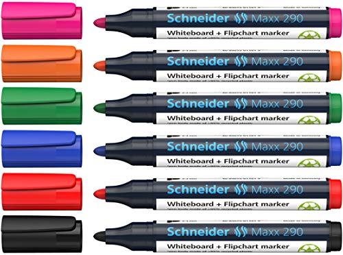 Schneider Maxx 290 Marker (für Whiteboards und Flipcharts, Rundspitze 2-3 mm Strichstärke, rückstandsfrei trocken abwischbar, hohe Qualität, kräftig und farbintensiv) 3 Boxen mit je 6 Farben von Schneider