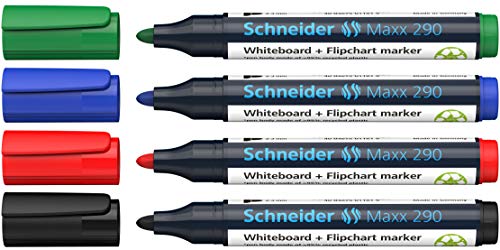 Schneider Maxx 290 Marker (für Whiteboards und Flipcharts, Rundspitze 2-3 mm Strichstärke, rückstandsfrei trocken abwischbar, hohe Qualität, kräftig und farbintensiv) 5 Etuis mit je 4 Farben von Schneider