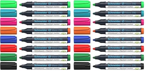 Schneider Maxx 290 Marker (für Whiteboards und Flipcharts, Rundspitze 2-3 mm Strichstärke, rückstandsfrei trocken abwischbar, hohe Qualität, kräftig und farbintensiv) Etui mit 8 Farben (Packung mit 2) von Schneider