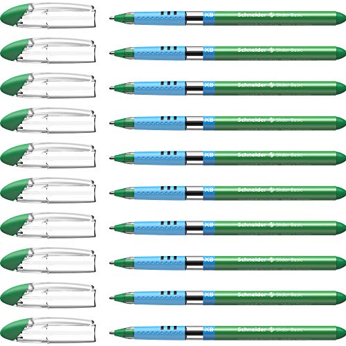 Schneider Slider Basic Kugelschreiber (Kappenmodell mit Soft-Grip-Zone, Strichstärke XB) 10er Pack, grün von Schneider