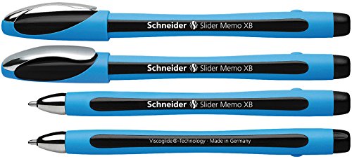 Tintenkugelschreiber Slider Memo XB, Mine schwarz, Clip Metall, Schaft blau von Schneider
